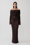 Marisol Off Shoulder Boucle Maxi Dress - Dark Chocolate