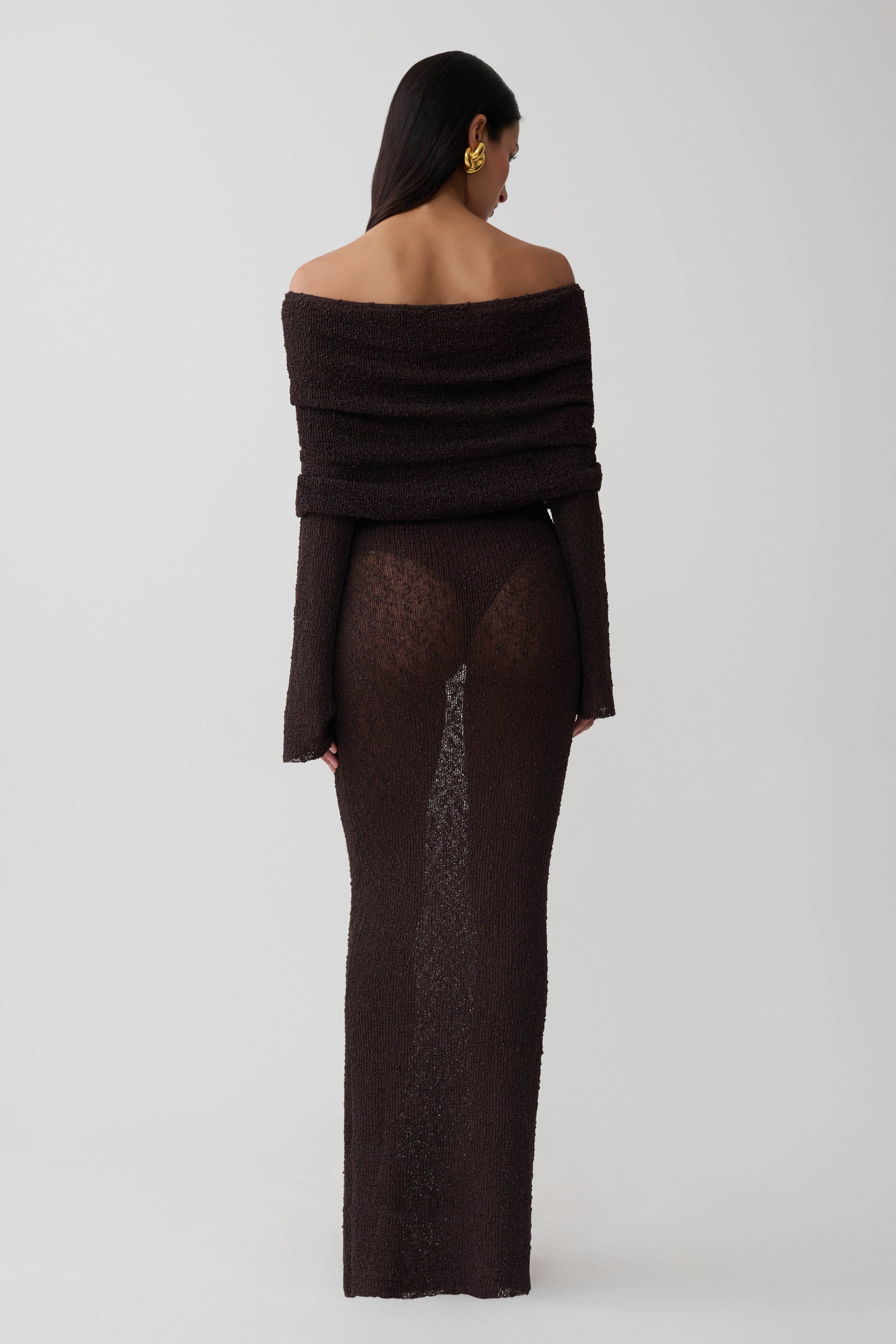 Marisol Off Shoulder Boucle Maxi Dress - Dark Chocolate #2