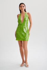 Primrose Sequin Halter Mini Dress - Parakeet Green