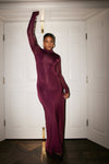 Elani Slinky High Neck Maxi Dress - Burgundy