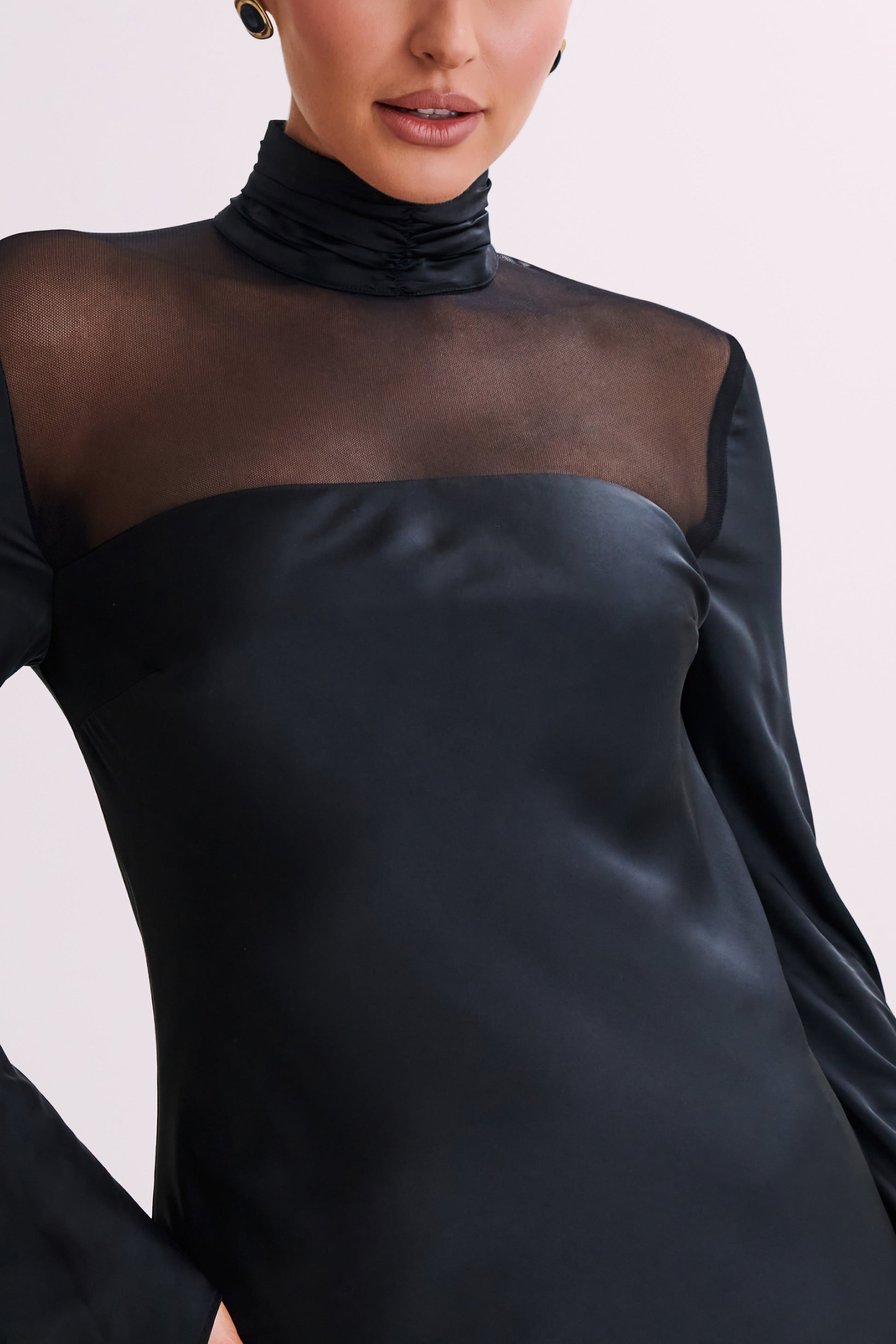 Patricia High Neck Satin Midi Dress - Black #2