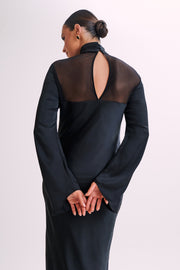 Patricia High Neck Satin Midi Dress - Black