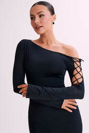 Gabby Tie Sleeve Slinky Maxi Dress - Black