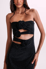 Korinna Strapless Rose Diamante Mini Dress - Black