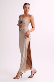 Stassie Strapless Rose Diamante Maxi Dress - Nude