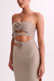 Stassie Strapless Rose Diamante Maxi Dress - Nude