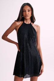 Dorothy Square Diamante Halter Mini Dress - Black
