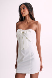 Saoirse Strapless Mini Dress With Diamante Bow - White