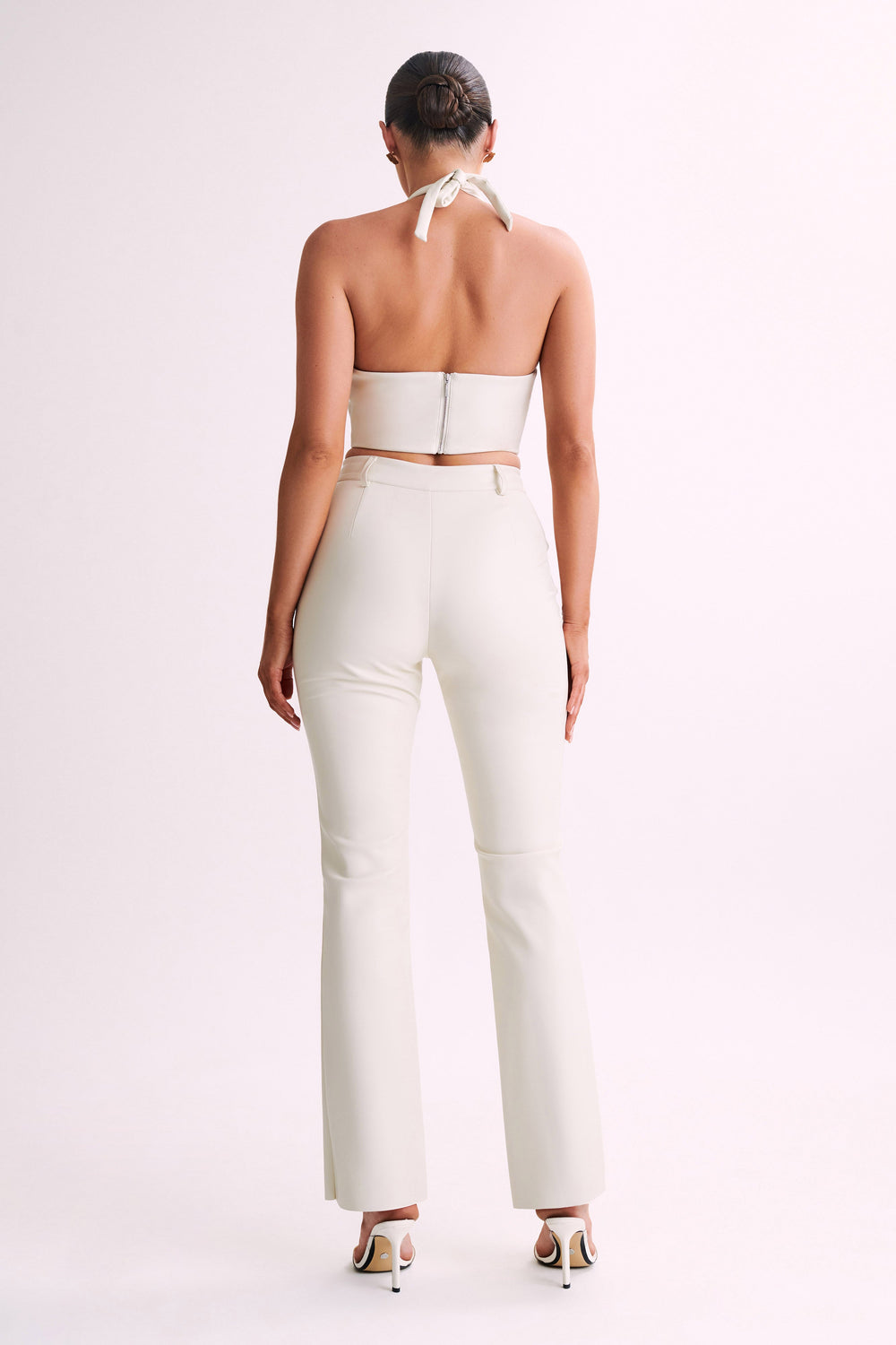 Tyra Straight Leg Faux Leather Pants - Ivory