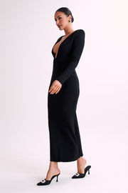 Michaela Long Sleeve Maxi Dress With Shoulder Pads - Black