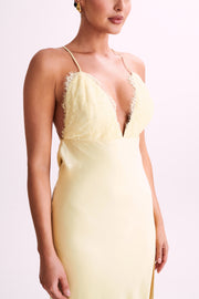 Gina Satin Slip Maxi Dress With Lace - Lemon