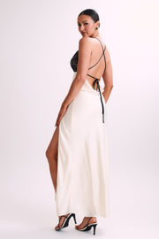 Gina Satin Slip Maxi Dress With Lace - Ivory