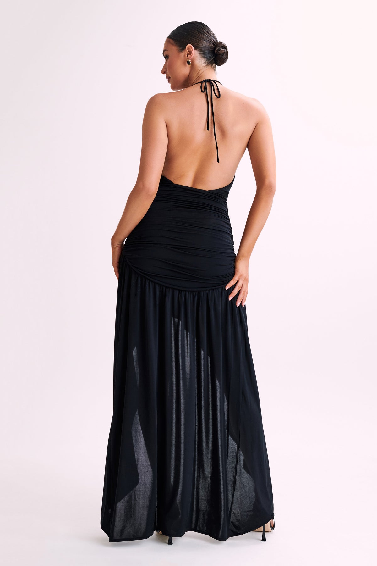 Serenity Ruched Slinky Maxi Dress - Black #7