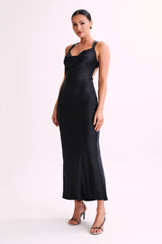 Caellie Satin Cowl Maxi Dress - Black