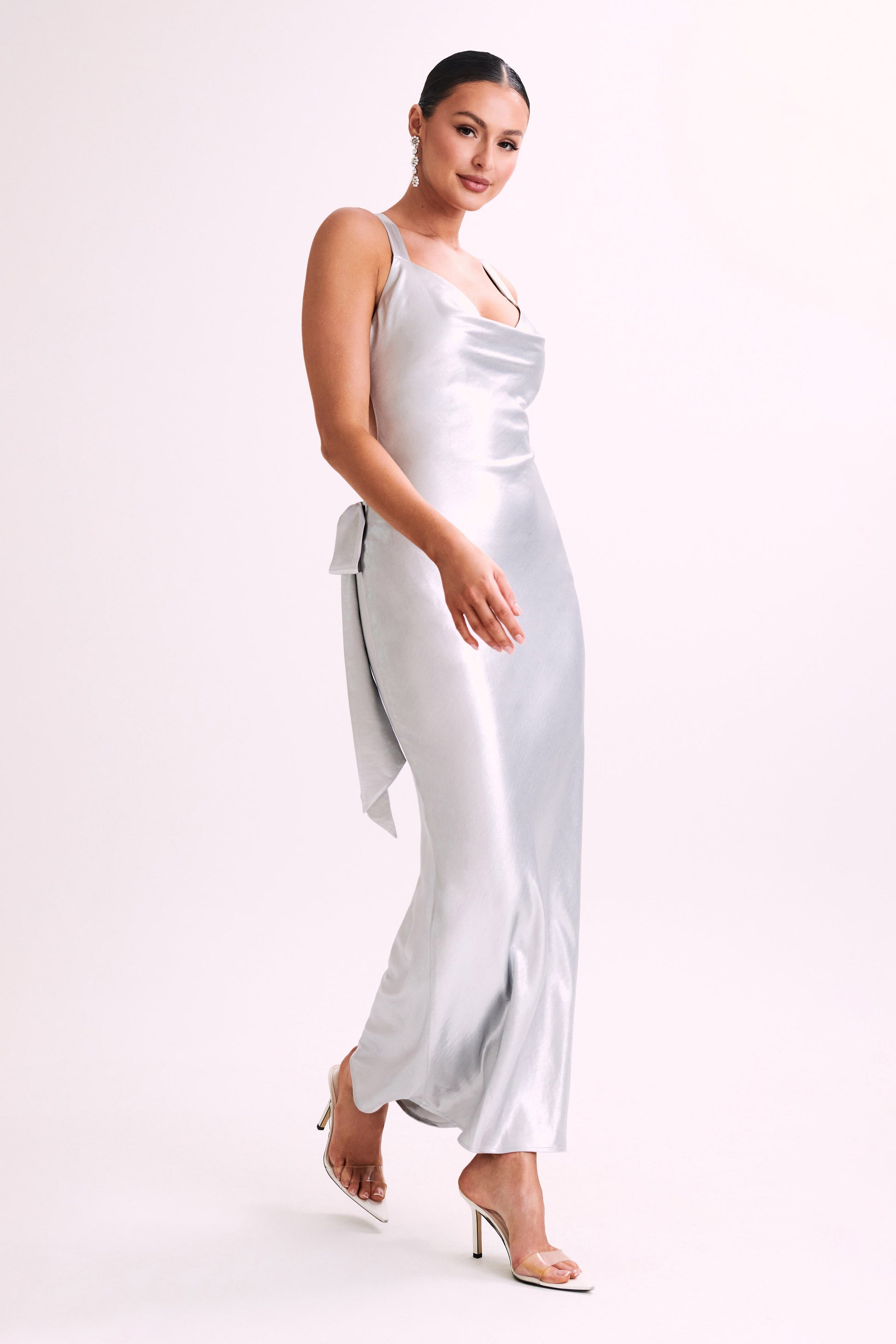 Caellie Satin Cowl Maxi Dress - Silver #8