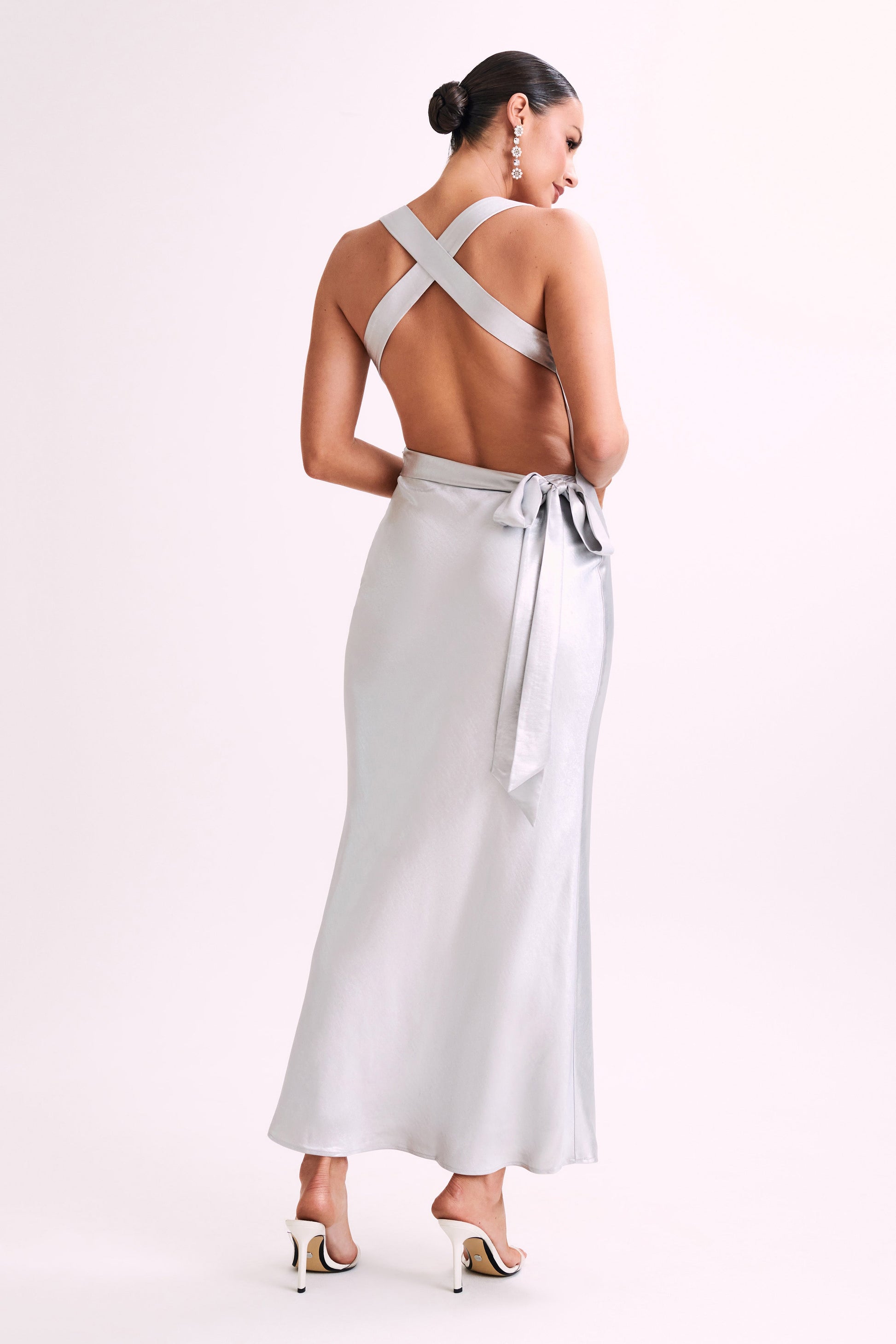 Caellie Satin Cowl Maxi Dress - Silver #5