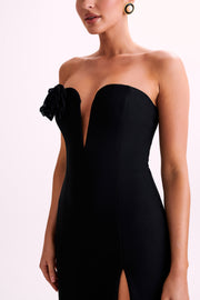 Haven Strapless Rose Maxi Dress - Black