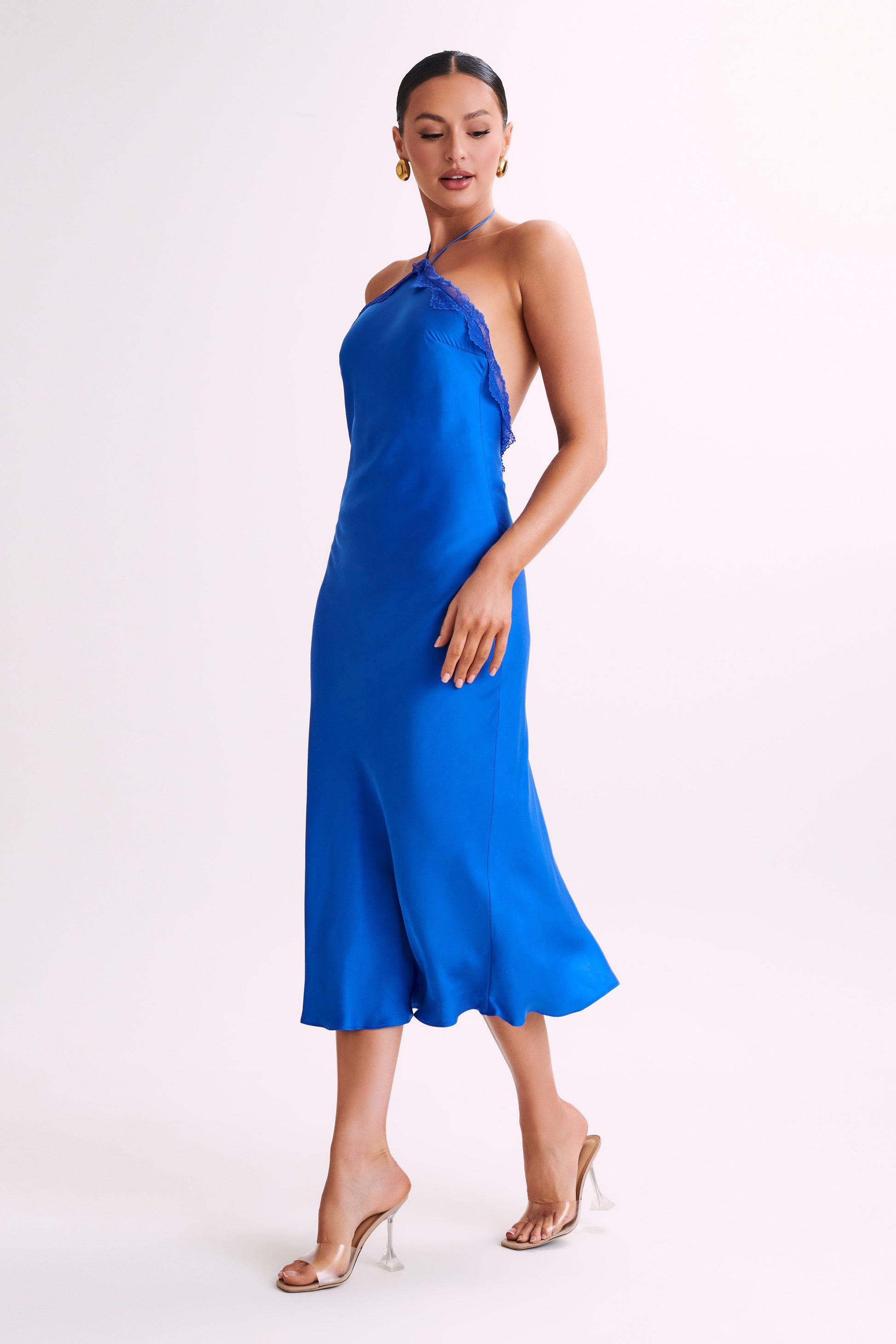 Kaya Satin Midi Dress With Lace - Periwinkle #4
