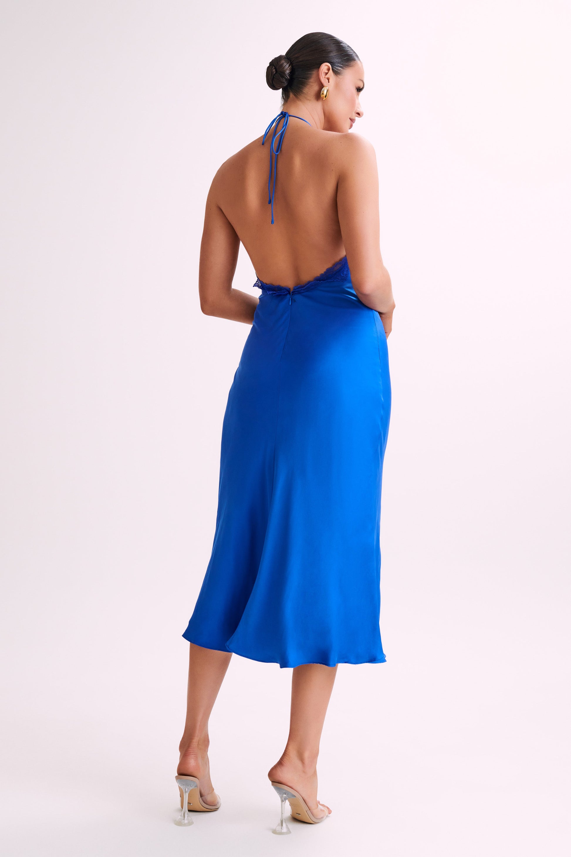 Kaya Satin Midi Dress With Lace - Periwinkle #3
