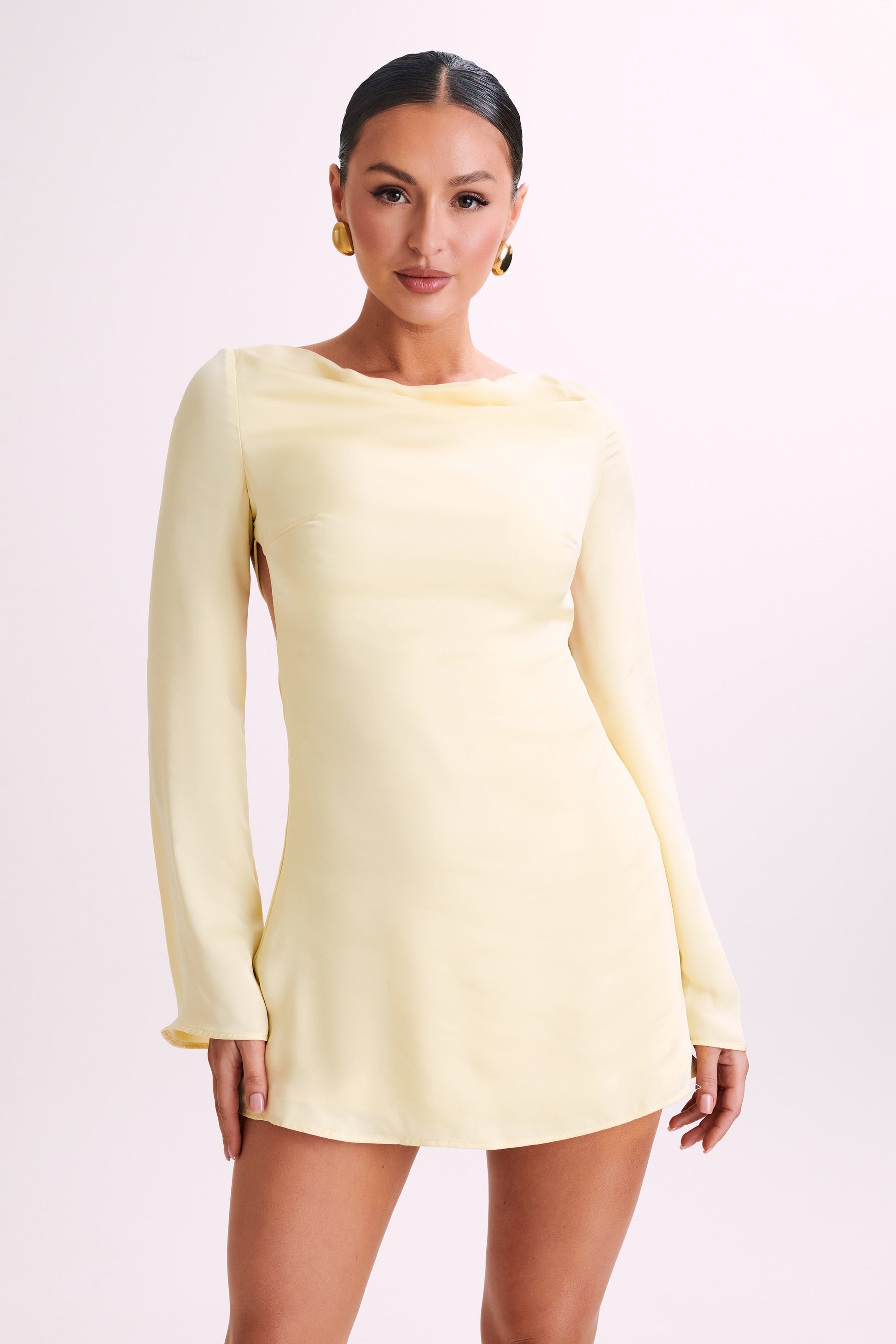 Ariana Satin Mini Dress With Cowl - Lemon #3