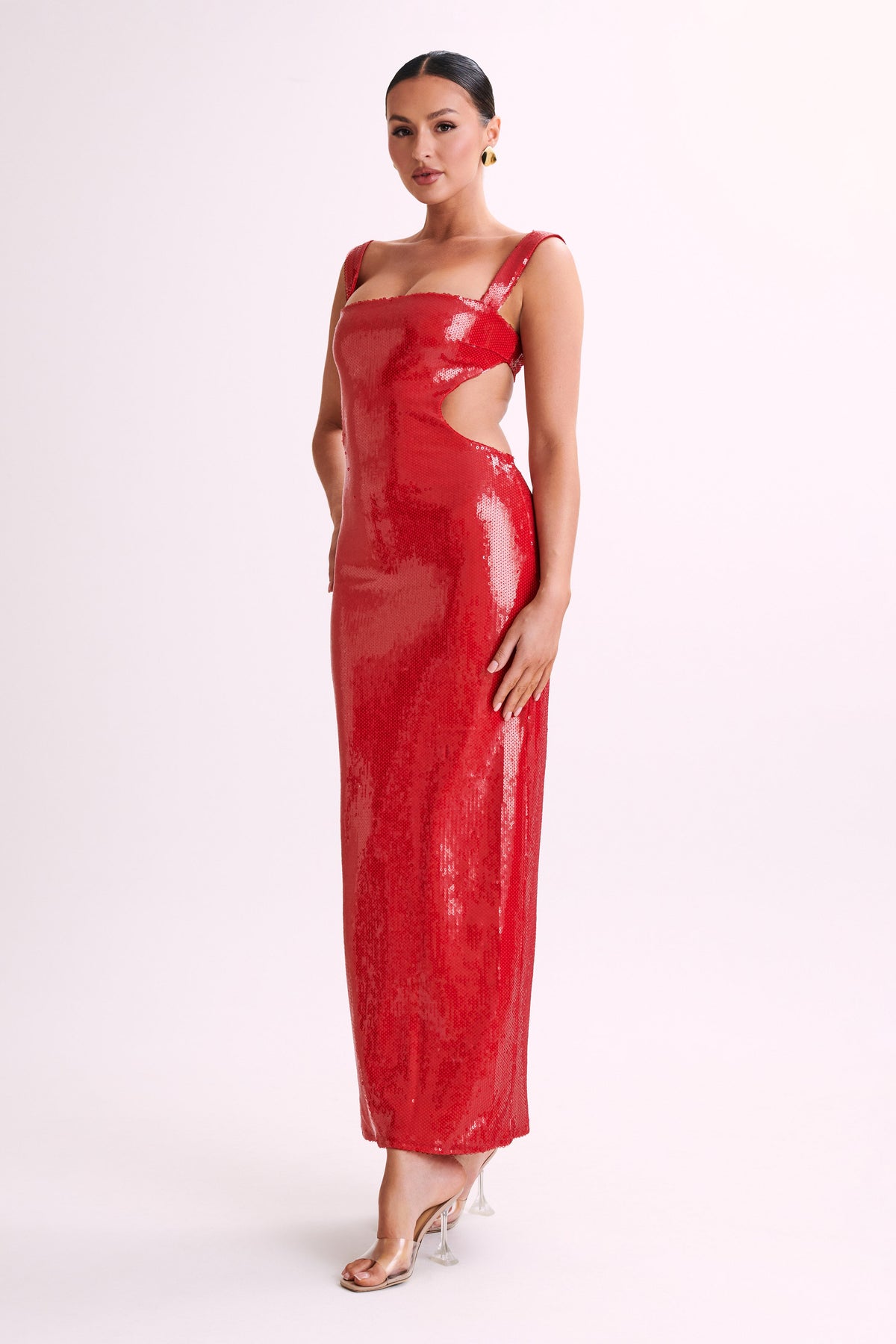 Adoria Sequin Cut Out Maxi Dress - Red #7