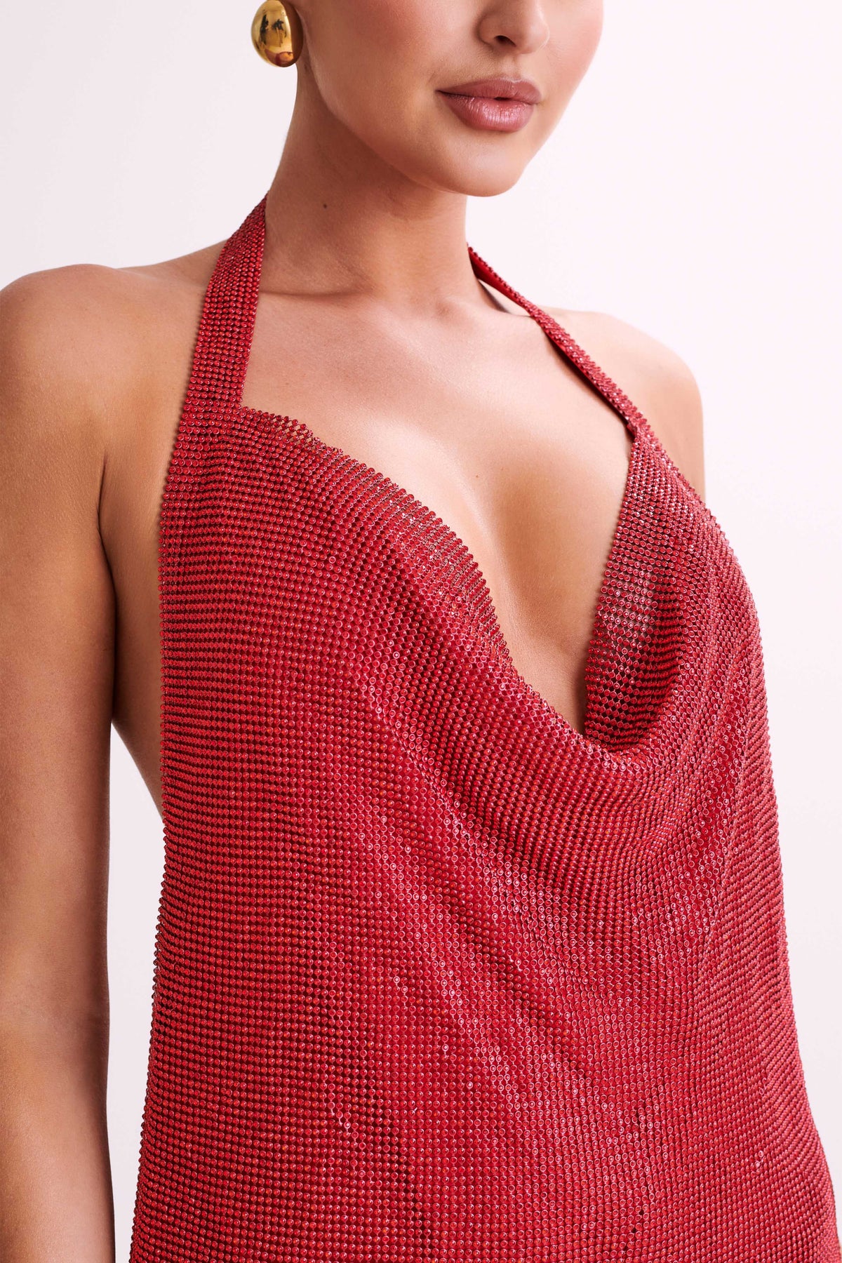 Meilani Low Back Diamante Mesh Mini Dress - Red #14