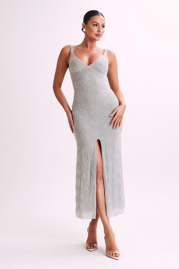 Nylah Rose Beaded Maxi Dress - Silver
