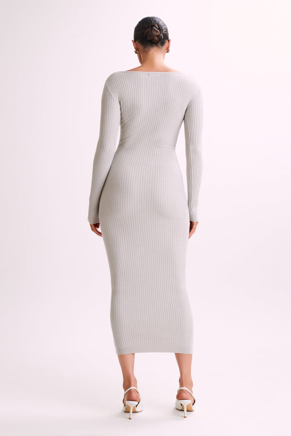 Nina Long Sleeve Knit Midi Dress - Grey Marle