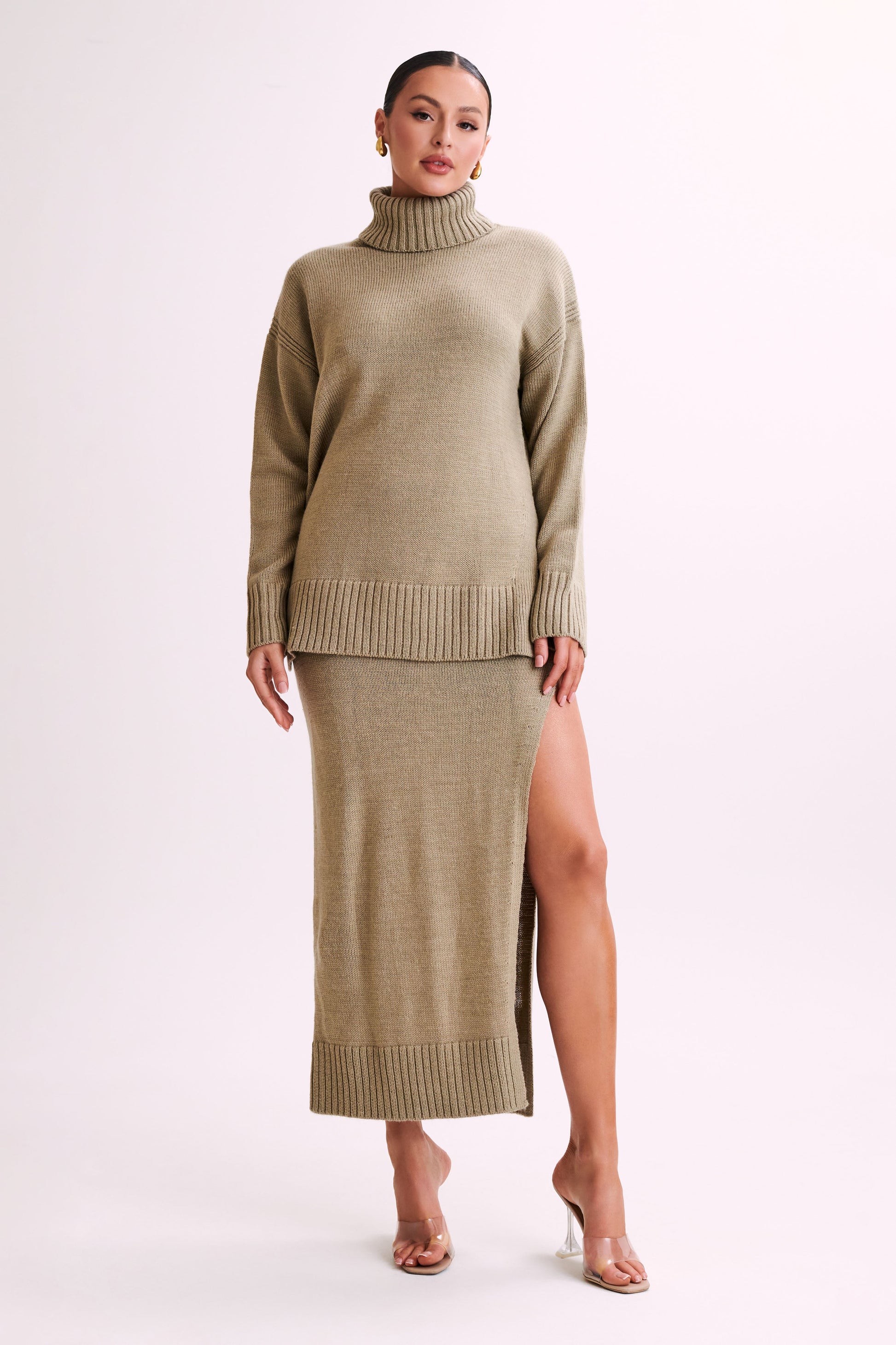 Brittany High Neck Knit Jumper - Taupe #5