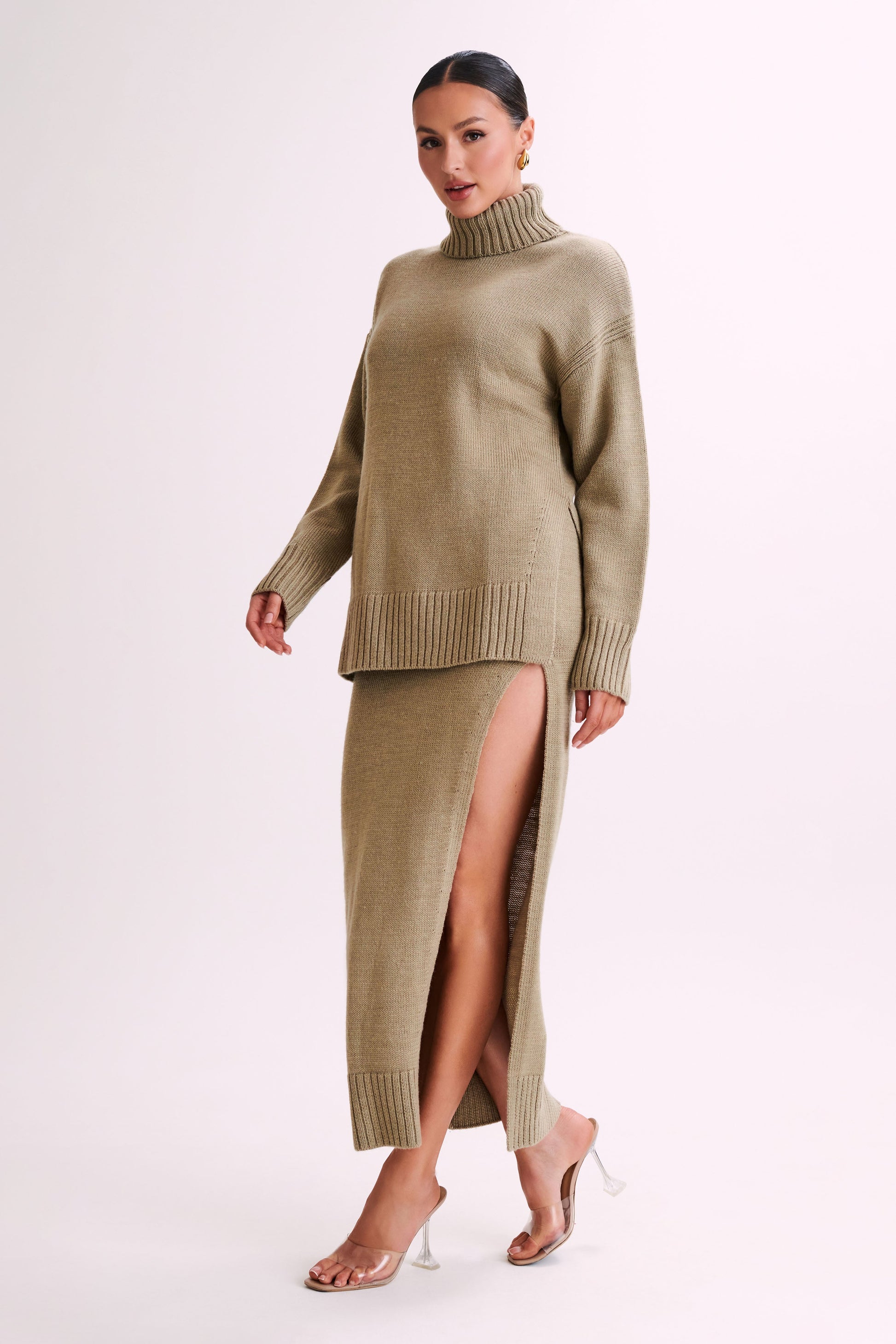 Brittany High Neck Knit Jumper - Taupe #7