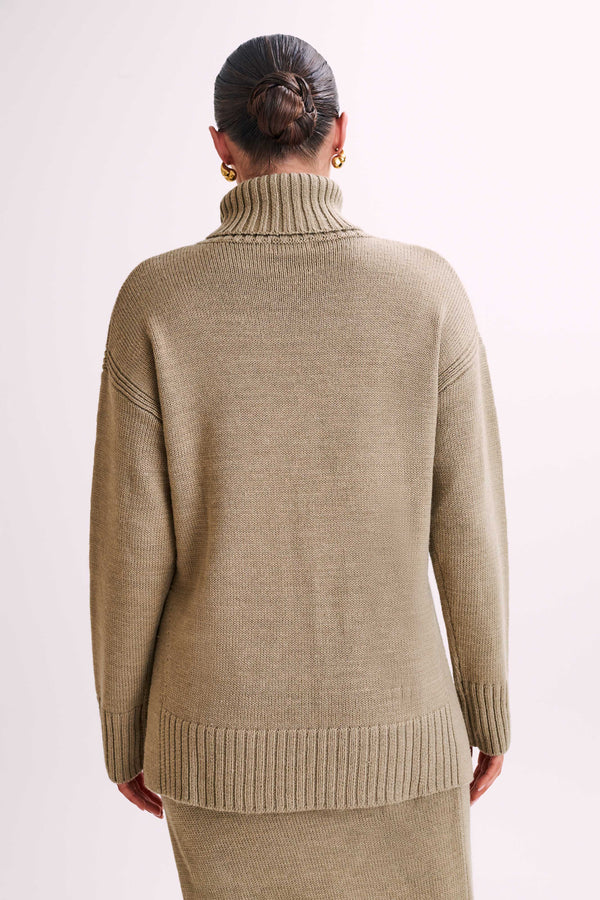 Brittany High Neck Knit Jumper - Taupe