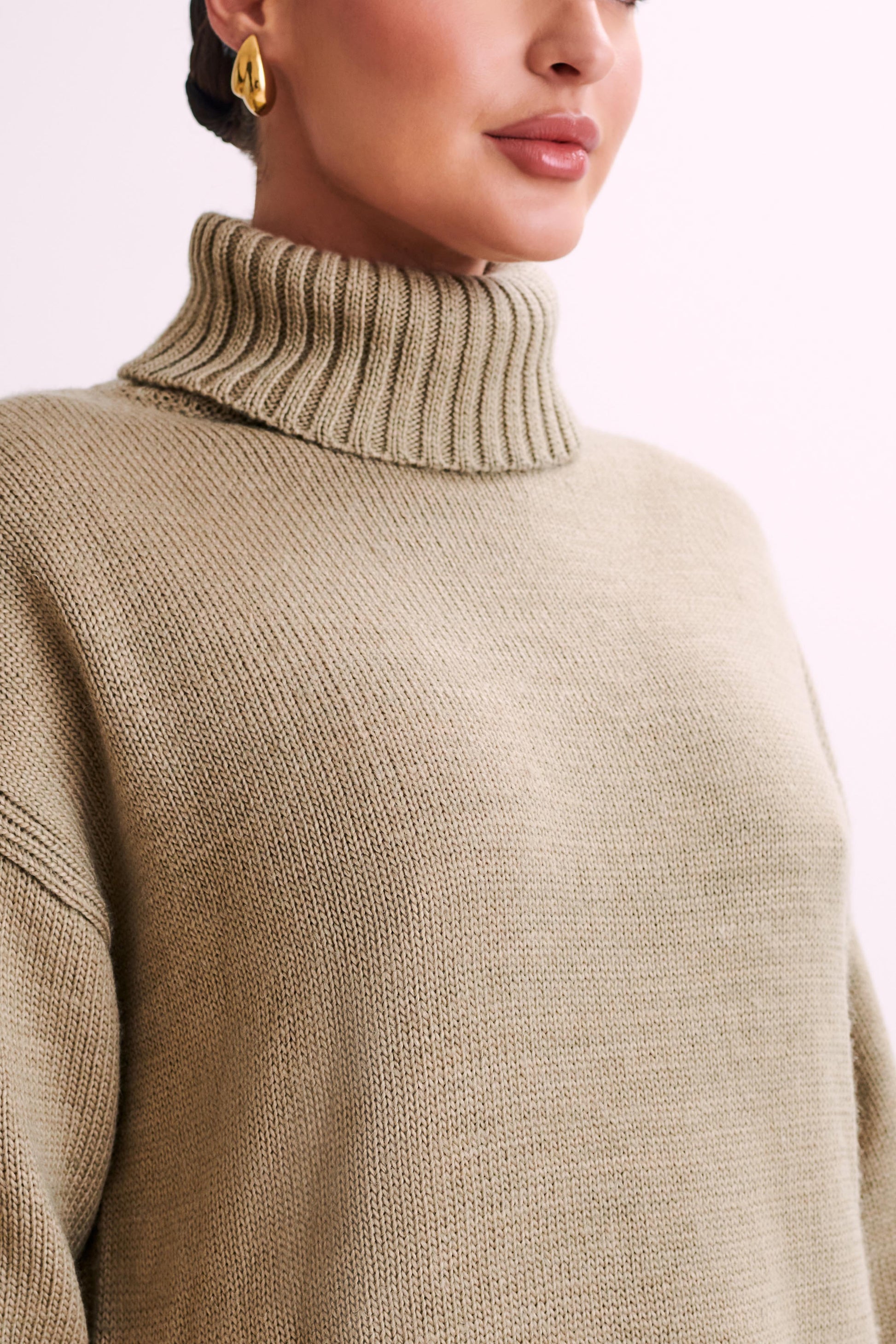 Brittany High Neck Knit Jumper - Taupe #2