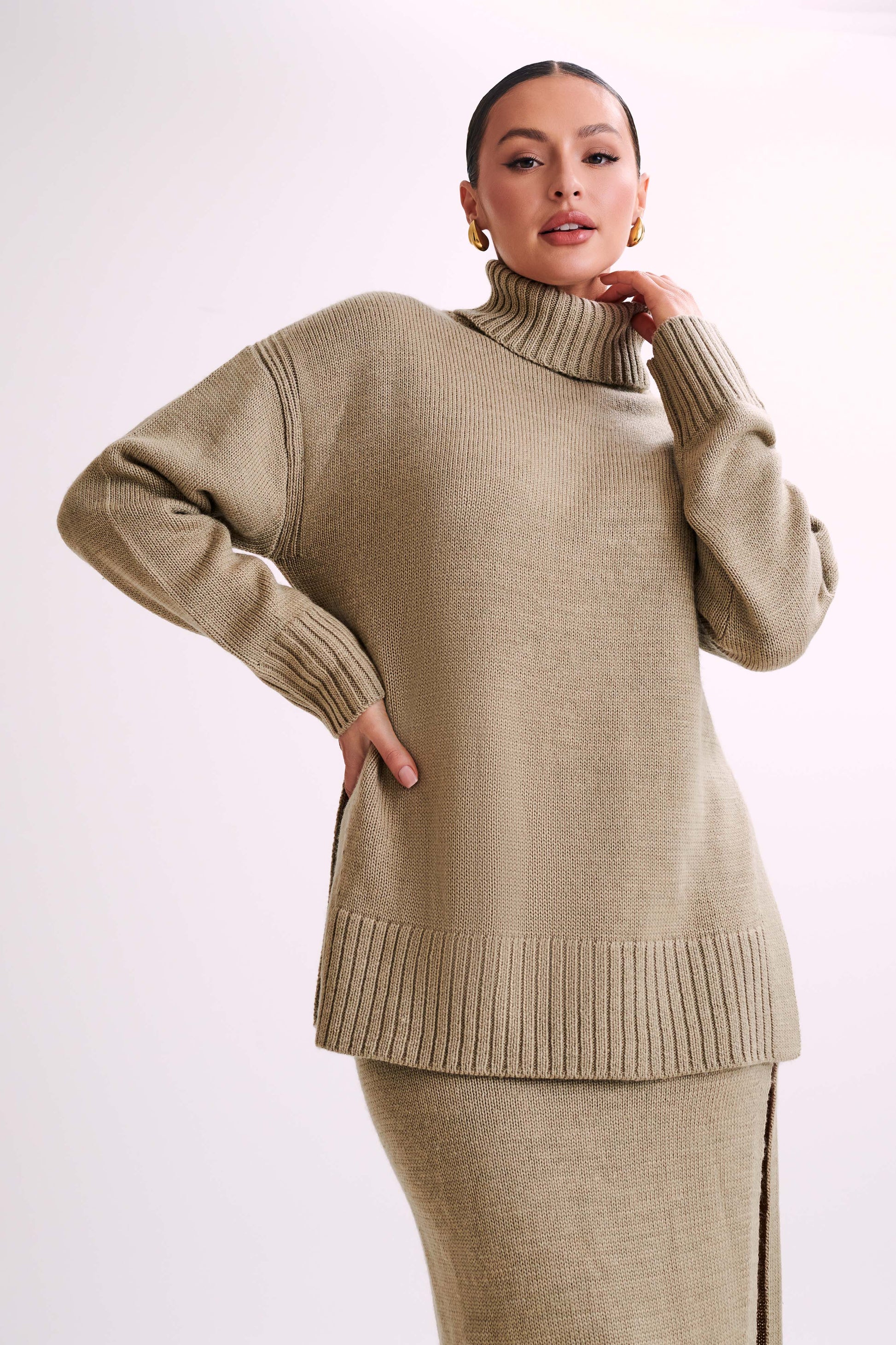 Brittany High Neck Knit Jumper - Taupe #8