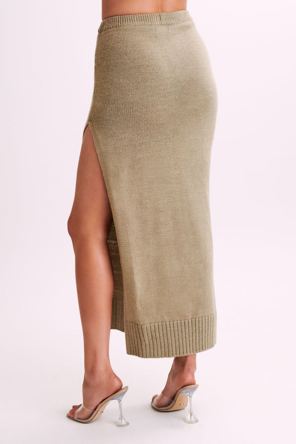 Brittany Knit Midi Skirt - Taupe