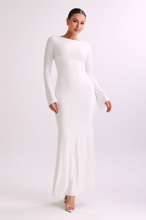Shop Formal Dress - Tarna  Slinky Fishtail Maxi Dress - Ivory third image