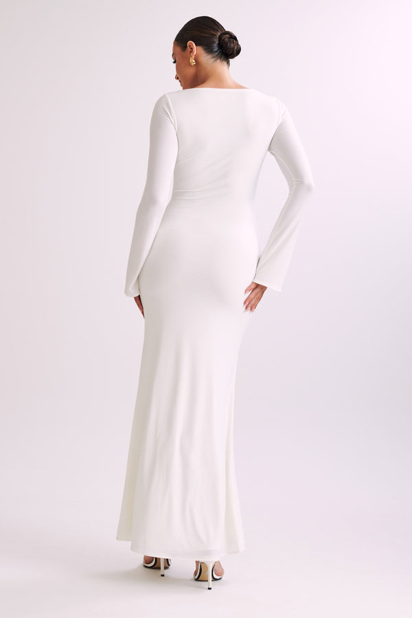 Shop Formal Dress - Tarna  Slinky Fishtail Maxi Dress - Ivory fifth image