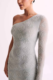 Tinsley Rose Beaded One Shoulder Micro Mini Dress - Silver