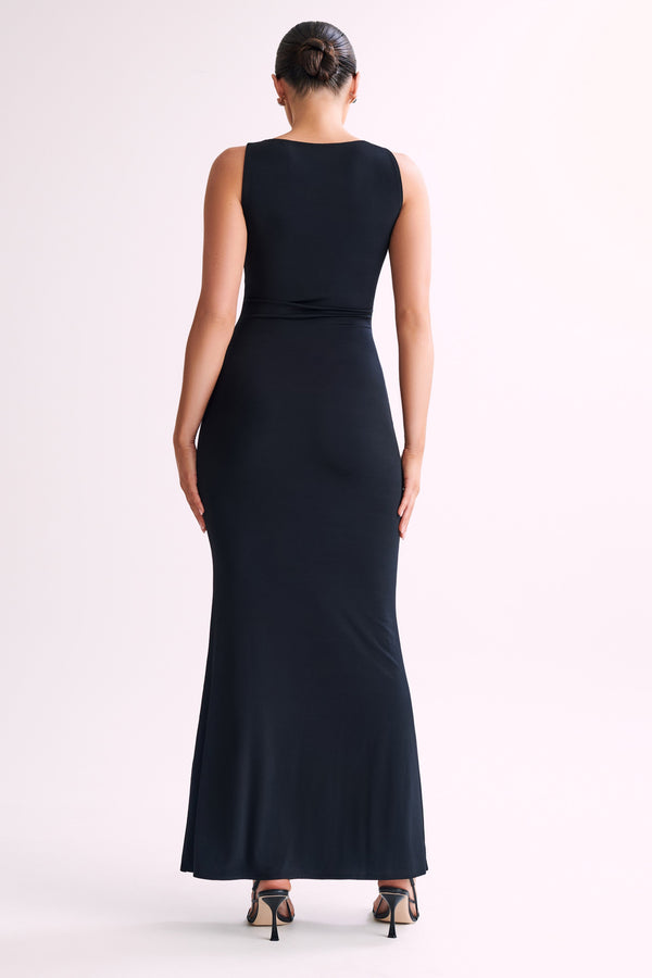 Shop Formal Dress - Tarna  Sleeveless Slinky Maxi Dress - Black fourth image