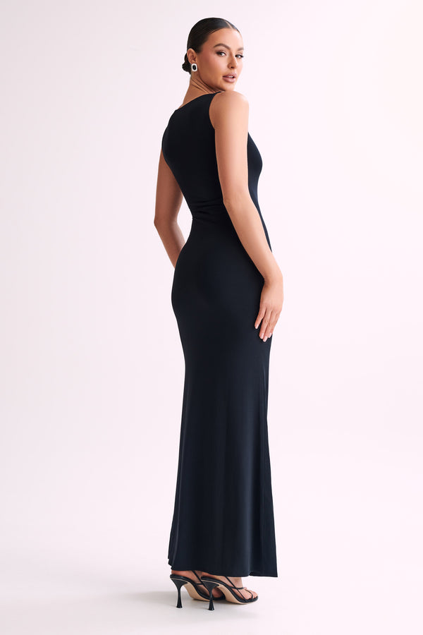 Shop Formal Dress - Tarna  Sleeveless Slinky Maxi Dress - Black fifth image