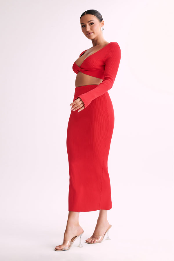 Kaesha Split Maxi Knitted Skirt - Red