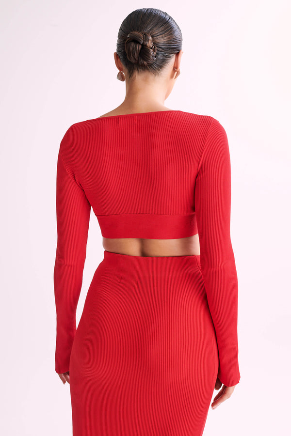 Kaesha Long Sleeve Twist Front Knit Top - Red