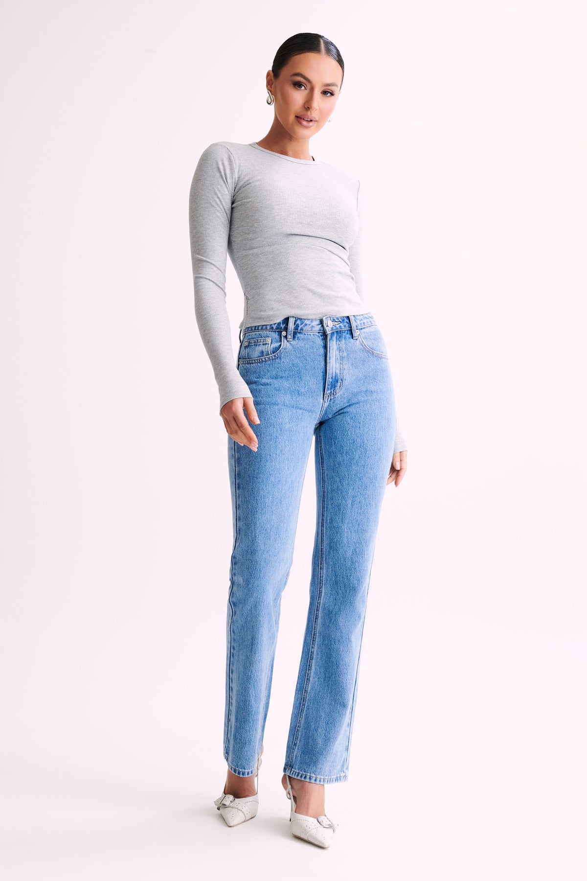 Keeley Long Sleeve Rib Crop Top - Grey Marle #6