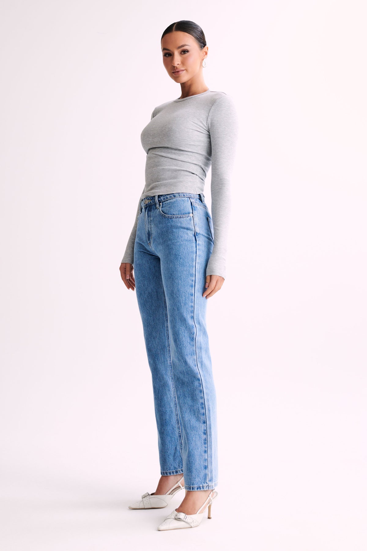 Keeley Long Sleeve Rib Crop Top - Grey Marle #8