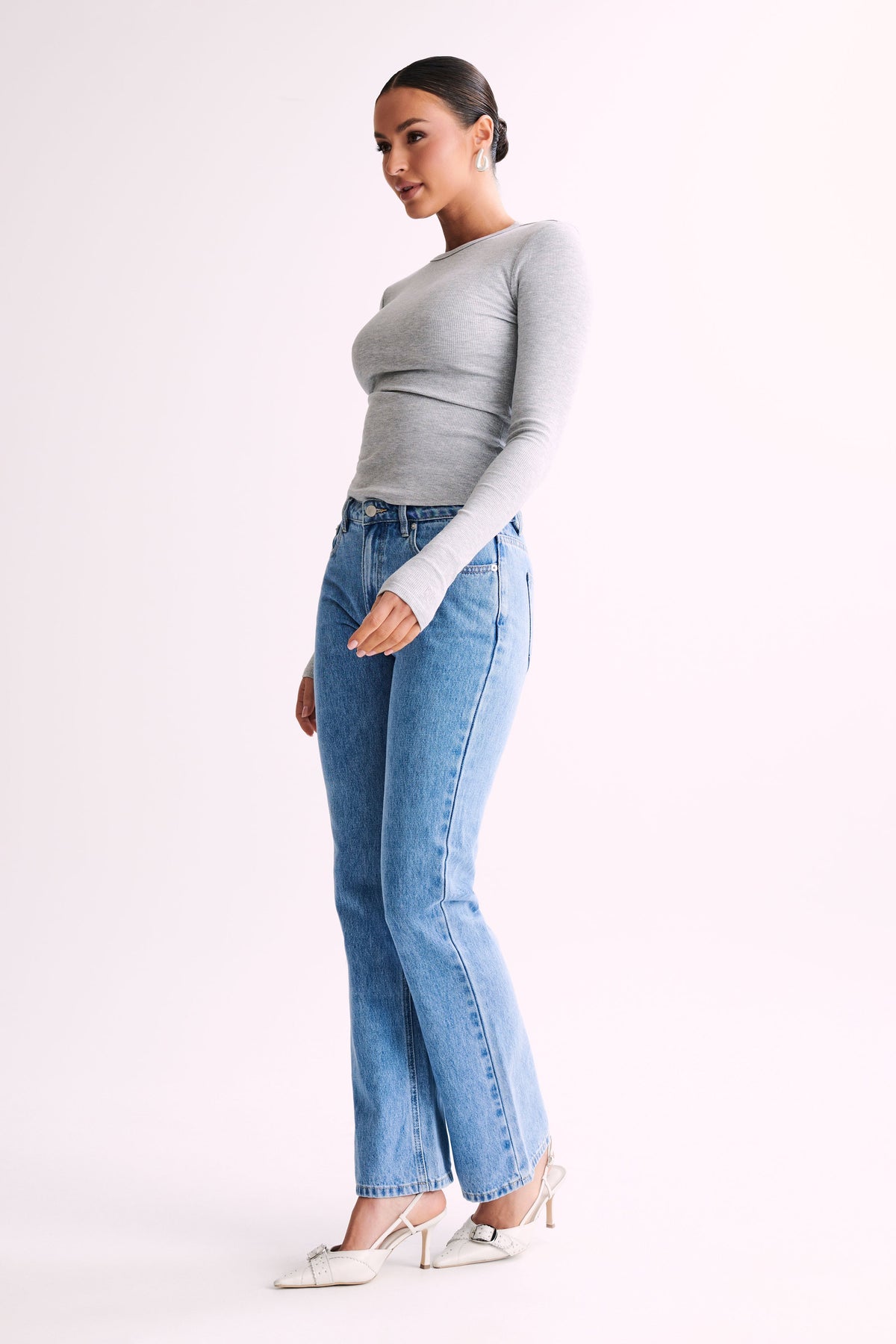 Keeley Long Sleeve Rib Crop Top - Grey Marle #5