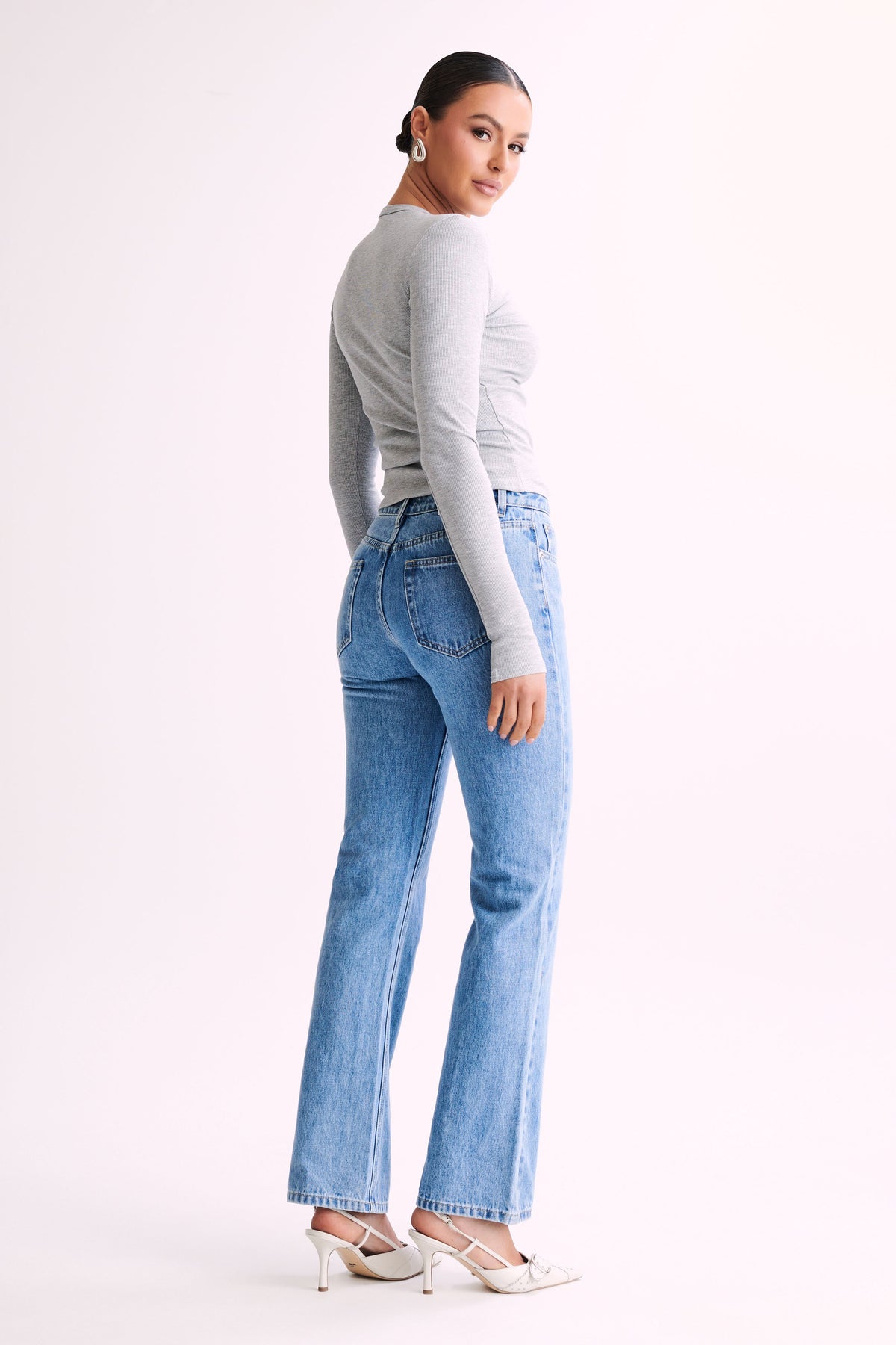 Keeley Long Sleeve Rib Crop Top - Grey Marle #7