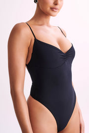 Leah Recycled Nylon Backless Bodysuit - Black