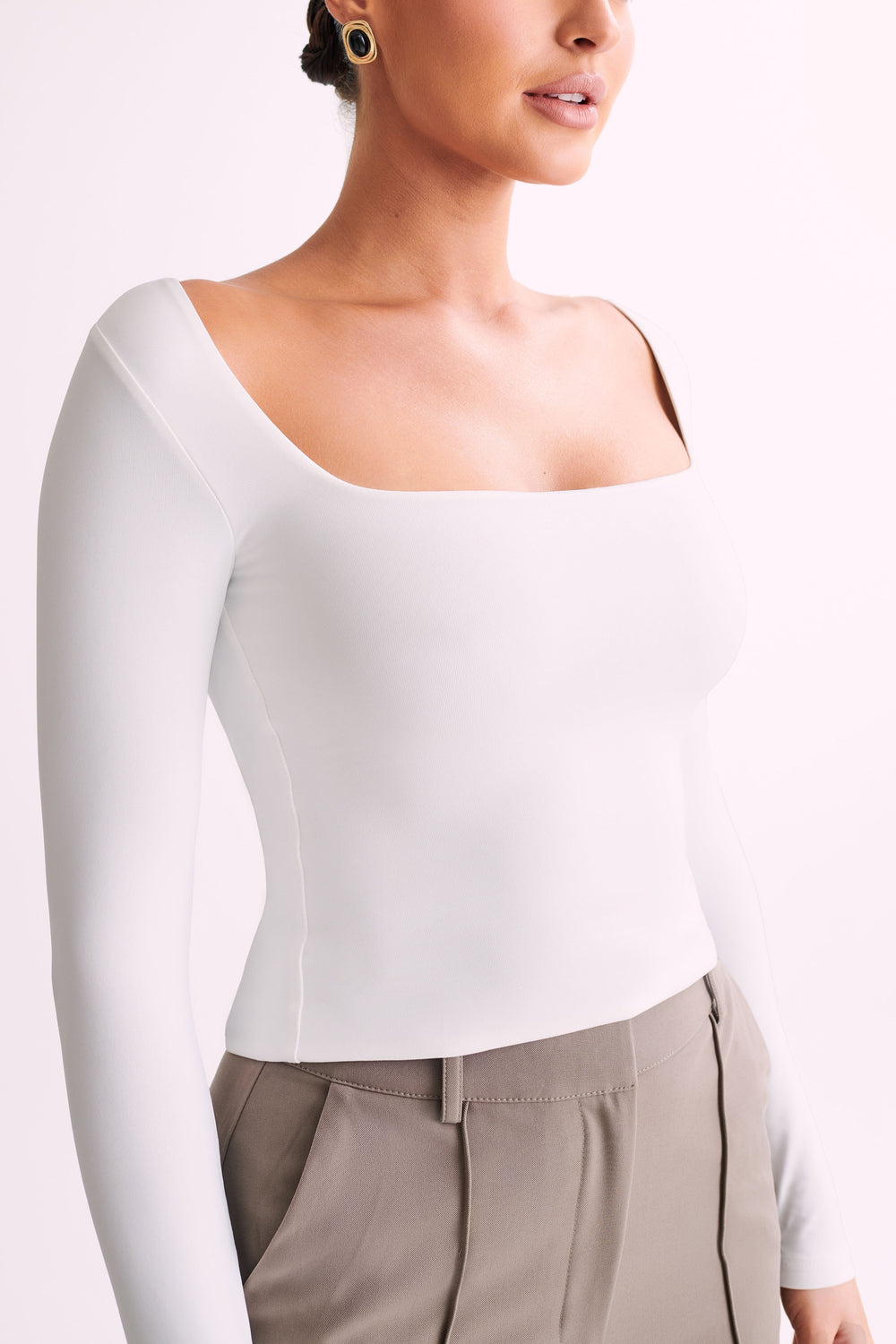 Bridget Recycled Nylon Long Sleeve Top - White