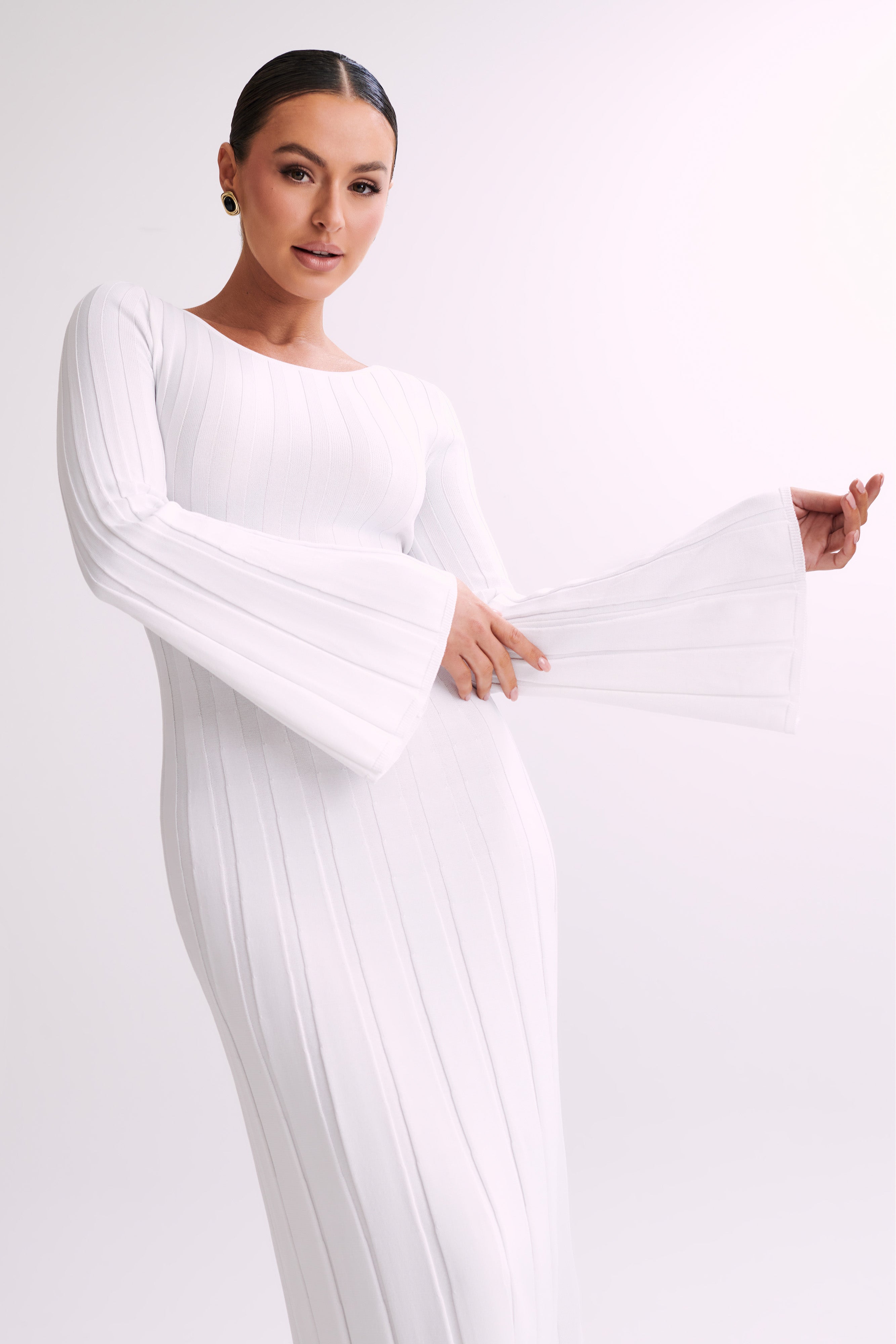 Mabel Long Sleeve Knit Maxi Dress White MESHKI