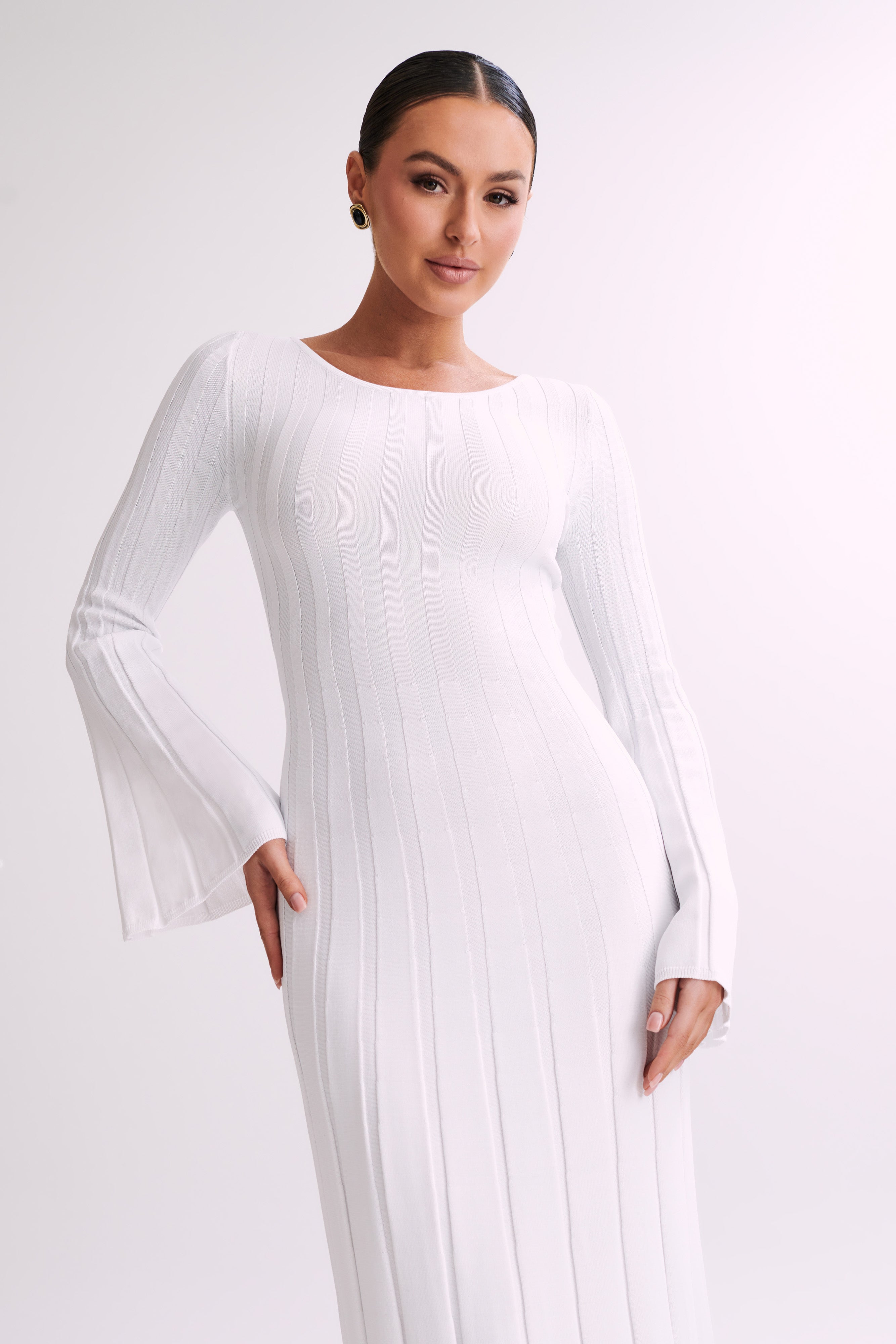 Bell sleeve white maxi dress cheap
