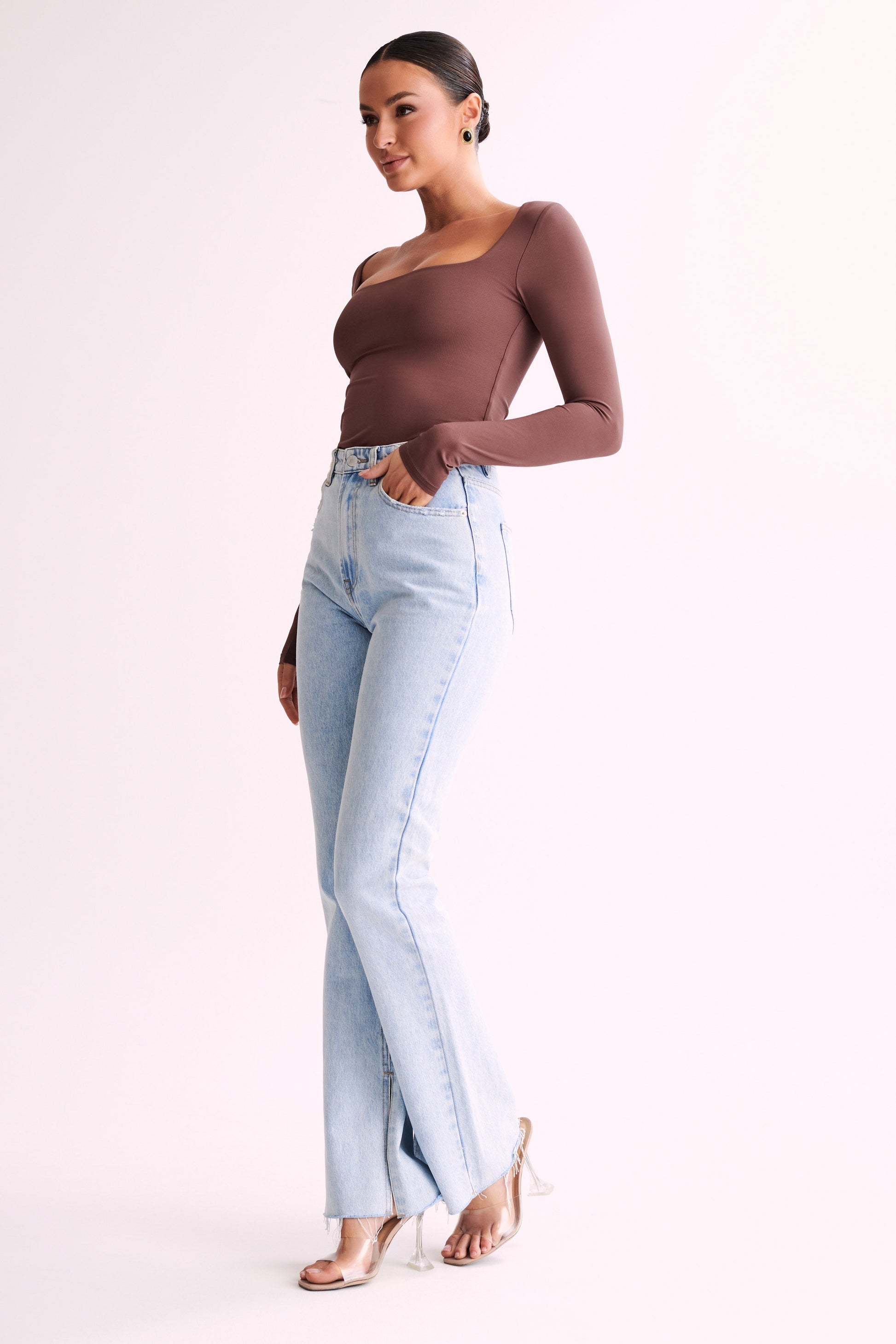 Bridget Recycled Nylon Long Sleeve Top - Mocha #5